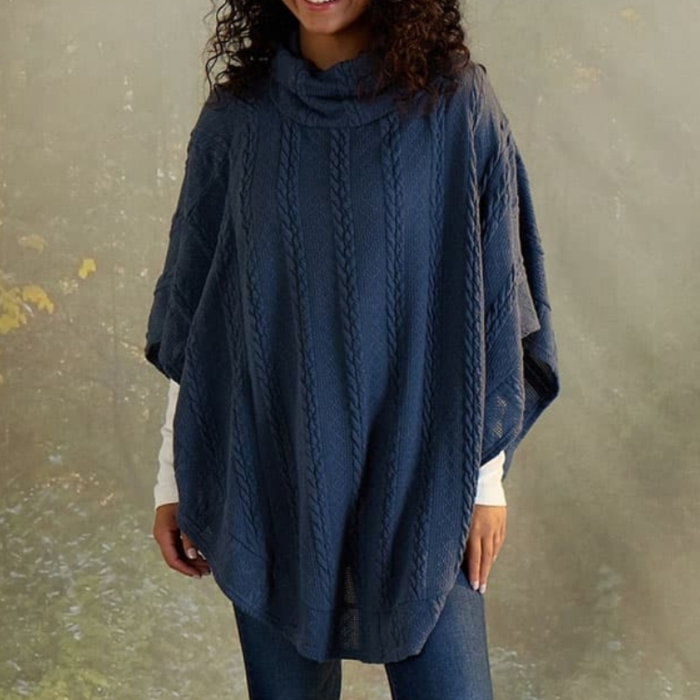 Blue Cable Knit Poncho